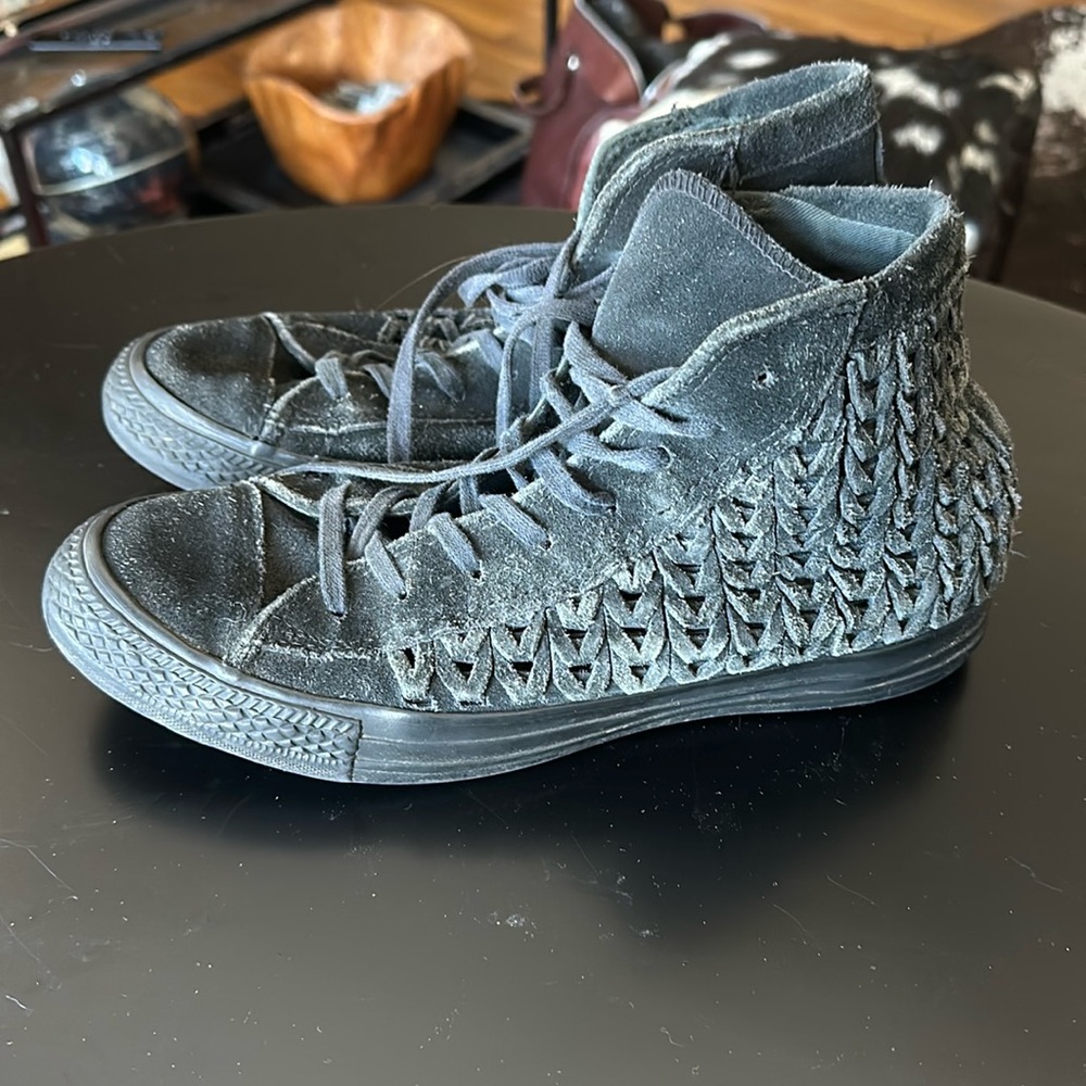Black suede woven converse